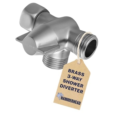 HammerHead Showers Solid Metal 3 Way Shower Diverter Valve Shower Arm Diverter Connects Fixed and Hand Held to Shower Arm Shower Diverter for Dual Shower Head Shower Splitter Brushed Nickel