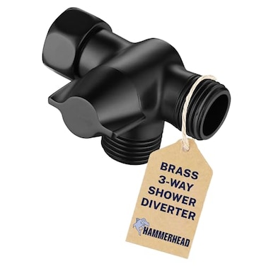 HammerHead Showers SOLID METAL 3 Way Shower Diverter Valve Shower Arm Diverter Connects Fixed and Hand Held to Shower Arm Shower Diverter for Dual Shower Head Shower Splitter 2 Way Matte Black