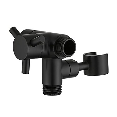 PDPBath Solid Brass 3 Way Shower Arm Diverter Valve with Handheld Holder for Dual Shower Heads with G12 Universal Connection Matte Black