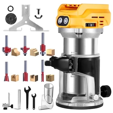 bellaDimora Cordless Trim Router Compatible with DeWalt 20V MAX Battery 800W Brushless Motor 30000RPM 6Speed with Edge Guide Dust Hood 6 Router BitsNo Battery