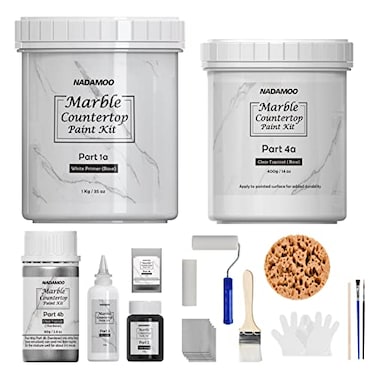 NADAMOO White Marble Countertop Paint Kit for Kitchen Bathroom Counter Top Refinishing Kit Cover Up to 35 SQ FT