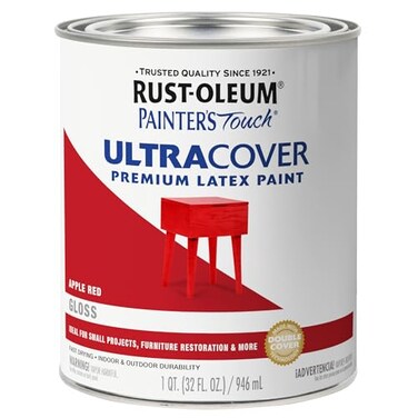 Rust-Oleum RustOleum 1966502 Painters Touch Brush Acrylic Latex Paint 1 Quarts Pack of 1 Gloss Apple Red Pack of 1