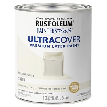 Rust-Oleum RustOleum 240285 Painters Touch Latex Paint Quart Satin Heirloom White 32 Fl Oz Pack of 1