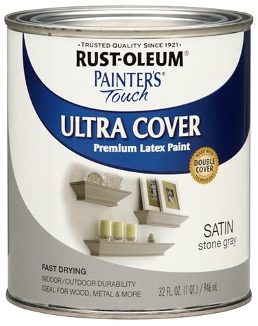 Rust-Oleum RustOleum 267335 Painters Touch Latex Acrylic Paint Satin Stone Gray 32 Fl Oz Pack of 1