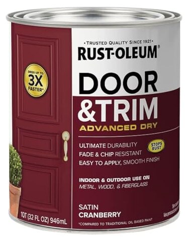 Rust-Oleum RustOleum 369385 Advanced Dry Door Trim Paint Quart Satin Cranberry