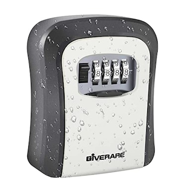 GIVERARE Key Lock Box 4Digit Combination Lockbox Aluminum Alloy Metal Waterproof Wall Mount Outdoor Key Hider Resettable Safe Security Password Box with Mounting Kit Dustproof CoverGrey