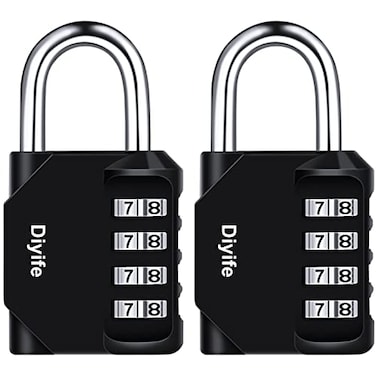 Diyife 4 Digit Combination Lock 2 Pack Outdoor Weatherproof Padlock Plated Steel Resettable Locks for School Gym Locker Sports Locker Fence Toolbox Gate Case Hasp Storage Black