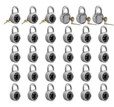 DuoTyga Combination Padlock with Key 30 Pack 12 Keyed Alike Matching Key Combination Locker Lock for Toolbox School and Gym Locker Employee and Case Black