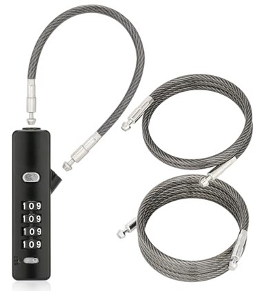 Tcyoatoa Combination Cable Lock with 3 Interchangeable Steel Braided Cables Security Cable Lock for Small Bikes File Cabinets Luggage Fence Refrigerator Door Black