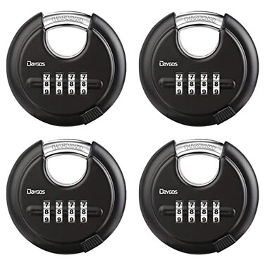 DAYGOS Combination Disc Padlocks for Outdoor Heavy Duty 4 Digit Code Lock Combo Lock for Storage UnitGateFenceTrailer4PCSBlack