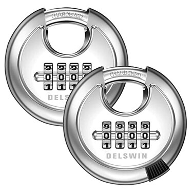 DELSWIN 4 Digit Combination Lock Disc Padlock with Hardened Steel Shackle Outdoor Combo Lock for Outdoor Gate ShedsStorage UnitGarageFenceGym Locker2 Pcs