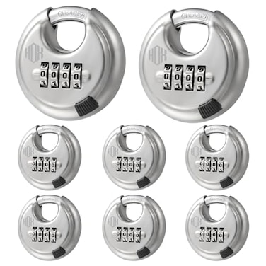 HOX Combination Lock 4 Digit Disc Padlock with 38 Inch Hardened Steel Shackle 234 Inch Wide Body Keyless Heavy Duty Combo Lock for Hasp Latch Sheds Fences Storage Locker 8 Pack