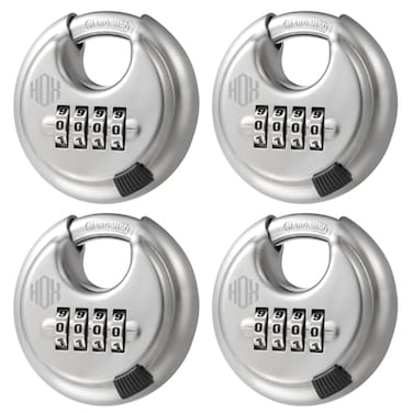 HOX Combination Lock 4 Digit Disc Padlock with 38 Inch Hardened Steel Shackle 234 Inch Wide Body Keyless Heavy Duty Combo Lock for Hasp Latch Sheds Fences Storage Locker 4 Pack