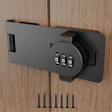 RETRIN Keyless Combination Lock 3Digit Combination Lock for Doors Twist Knob Hasp Latch Lock with Password Code Zinc Alloy Door Latch for Kitchen Drawers Cabinets Cupboard Black