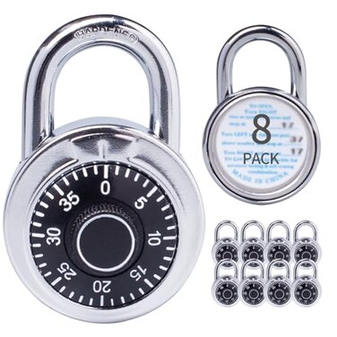 XanHen Combination Padlocks with Metal Body Indoor Use for Gym Lockers School Locker Black 8Pack