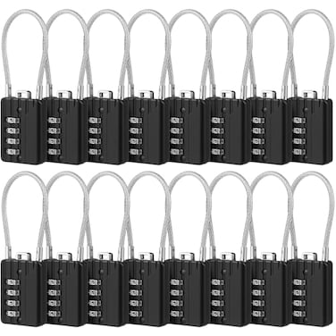Moxweyeni 16 Pack Luggage Combination Lock 4 Digit Cable Padlock for Gym Padlock Waterproof Resettable Padlocks for Travel Suitcase Backpack School Gym Cabinet Black