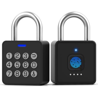 Anweller Fingerprint Gym Locker Lock with Code Keypad Waterproof Gate Locks for Outdoor Fence Keyless Entry Smart Combination Padlock Pad Lock for Locker Storage Unit Shed Pool School