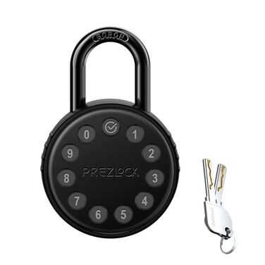 Prezlock Electronic Combination Padlock with Key Backup Suitable for Outdoor and Heavy Duty uses Water Resistant IP65 Weatherproof