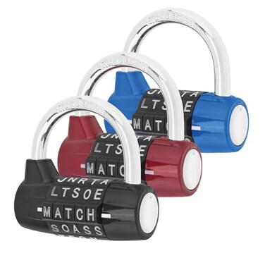 HOJLKLD Gym Locker Lock 5 Letter Word Lock Safety Padlock Combination Lock for School Gym LockerSports LockerFenceToolboxCaseHasp Storage 3 BlackBlueRed