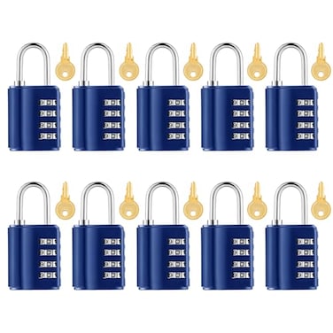 Kenning Combination Padlock 4 Digit Combination Lock with Keys Locker Resetable Security Outdoor Waterproof Gate Lock for School Sports Gym Locker Employee Fence CaseSapphire10 Pcs