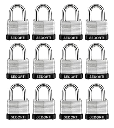SEDORTI Laminated Steel Padlock Set 114 Wide Body Small Heavy Duty Locker Lock Keyed Alike Padlocks Lock for Gym Locker Luggage Suitcase Baggage Toolbox Case Pack of 12