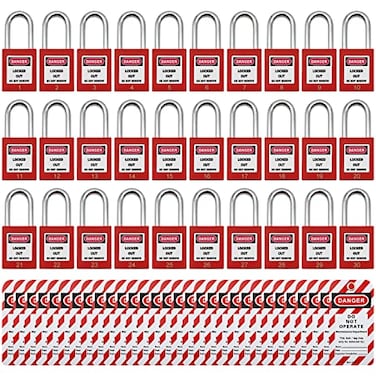 JOJOMARK Lockout Tagout Locks Safety Padlock Loto Locks Keyed Differently Lock Out Tag Out 30 pcs Safety Padlocks Plastic with 30 Lockout TagOut Tags Red