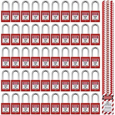 JOJOMARK Lockout Tagout Locks Safety Padlock Loto Locks Keyed Differently Lock Out Tag Out 50 pcs Safety Padlocks Plastic with 50 Lockout TagOut Tags Red