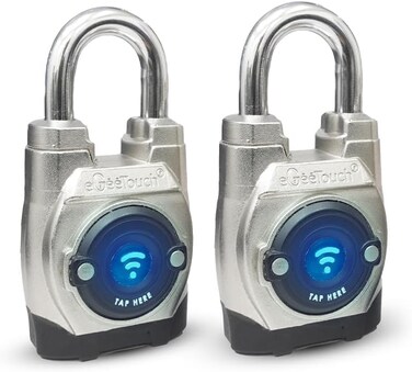 eGeeTouch 5th GEN Outdoor Smart Padlock Pack of 2 Short Shackle Keyless Bluetooth NFC Lock Durable Weatherproof Security for Sheds Gates Bikes Convenient App Control Enhanced Safety