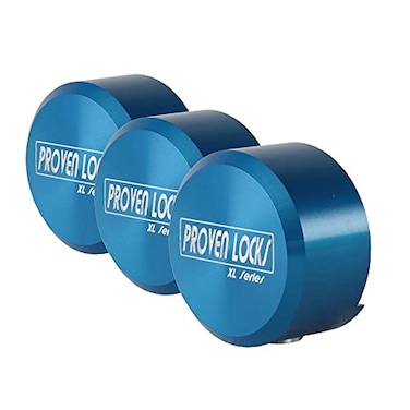 Proven Industries Puck Lock Set Model 400XL 3Pack Hidden Shackle Keyed Alike 6061 Solid Aluminum Shackle Opening 1 34 x 1 34 x 78 in Depth 1 14 in Made in USA Blue