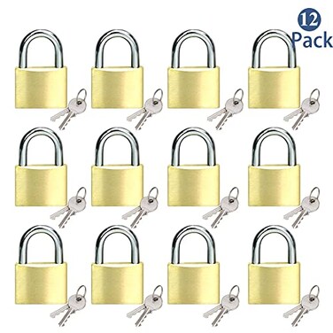ABRA FOX Solid Brass Same Keyed Padlock keyed Alike Locks of 12 Pack Solid Lock with 25mm Wide Lock Body Keyed Padlocks for Toolbox LuggageSchool lockers Backpacks