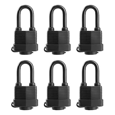 SafiSwords Waterproof Padlocks Keyed Alike for Outdoor use Covered Heavy Duty Laminated Steel Lock 1916 Inch Wide Long Padlock Pack of 6