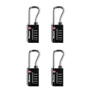 Master Lock Padlock Set Your Own Combination TSA Accepted Luggage Lock 1516 in Wide Black 4 pk 4696EC4