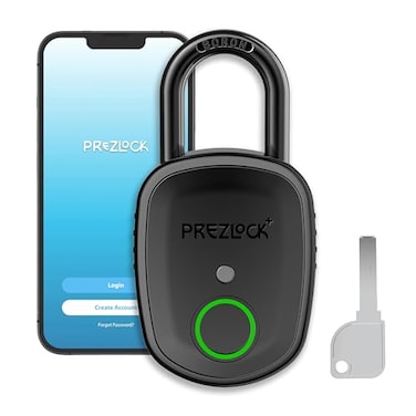 Prezlock Smart Fingerprint Padlock with Key Biometric Padlock with APP Suitable for Outdoor and Heavy Duty IP65 Waterproof