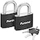 Puroma Lock Keyed Padlock 2 Pack Aluminum Locks with 3 Keys Alike 78 Inch Locker Lock 43mm Small Padlocks for Gate Fence Shed Toolbox School Gym Locker Black