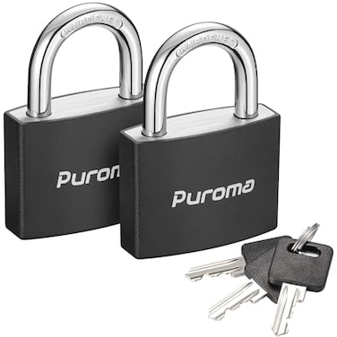 Puroma Lock Keyed Padlock 2 Pack Aluminum Locks with 3 Keys Alike 78 Inch Locker Lock 43mm Small Padlocks for Gate Fence Shed Toolbox School Gym Locker Black