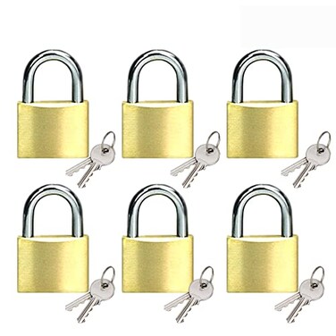 ABRA FOX Solid Brass Padlock keyed Different Locks of 6 Pack Solid Lock with 30mm Wide Lock Body Keyed Padlocks for Toolbox LuggageSchool lockers Backpacks