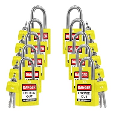 TRADESAFE Lockout Tagout Lock Sets 10 Yellow Keyed Alike Unlimited Grouping Safety Padlocks 2 Keys Per Lock OSHA Compliant Loto Locks for Lock Out Tag Out Kits