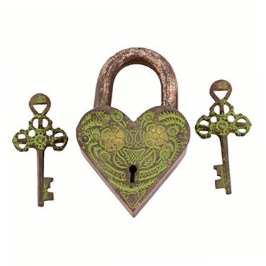 Purpledip Brass Lock in Antique Design Aching Heart 11002