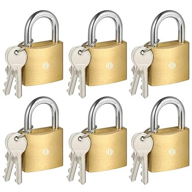 HOX 6Pack Keyed Padlock Waterproof and Rustproof Solid Brass Lock with 114 Wide Body Padlock with Keys for Storage Unit Sheds Garages and Fence