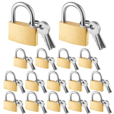 Kenning 16 Pcs Solid Keyed Alike Padlocks 098 Solid Brass Padlock with Key Weatherproof Luggage Locks Suitcase Lock Wide Body with Hardened Steel Shackle for Sheds Storage Unit Gym Fence