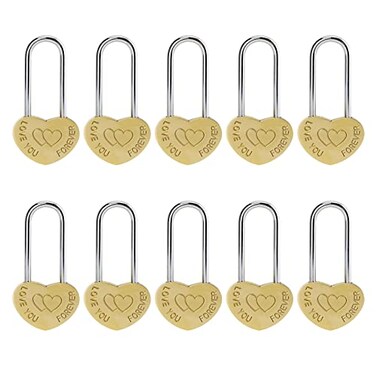 VeYocilk 10 PCS 35 50mm Engraved LoveYouForever Single Heart Shaped Lock Love Lock Without Key in Bulk Everlasting Love for Lovers WeddingValentinesAnniversaryTravelNO Key