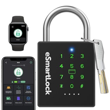 eLinkSmart Combination Lock Outdoor Password Padlock with Key NFC RFID Weatherproof Heavy Duty Padlock for Locker Shed Gate Fence Truck Support Temporary Code Unlock Record