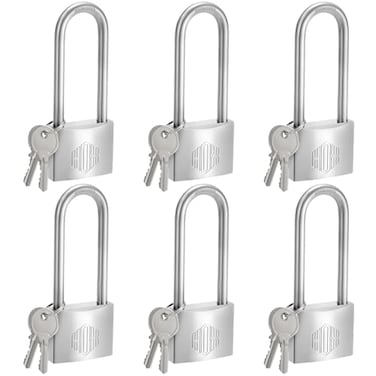 HOX MarineGrade Rustproof Padlock Stainless Steel Shackle ChromePlated Brass Body Weatherproof Outdoor Lock 25Inch Long Shackle 6Pack