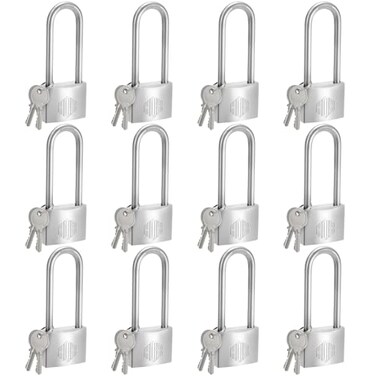 HOX MarineGrade Rustproof Padlock Stainless Steel Shackle ChromePlated Brass Body Weatherproof Outdoor Lock 25Inch Long Shackle 12Pack