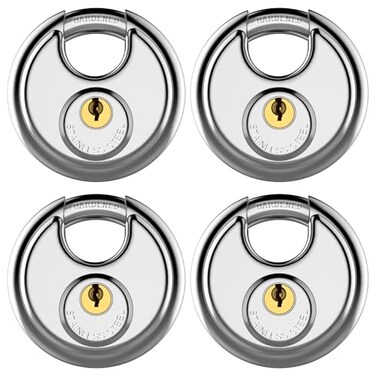Puroma Keyed Padlock Stainless Steel Locker Lock Heavy Duty Locks with 12 Keys Waterproof Outdoors Gate Storage Unit Lock with 38 Inch Shackle for Warehouse Gym Storage Locker 4 Pack