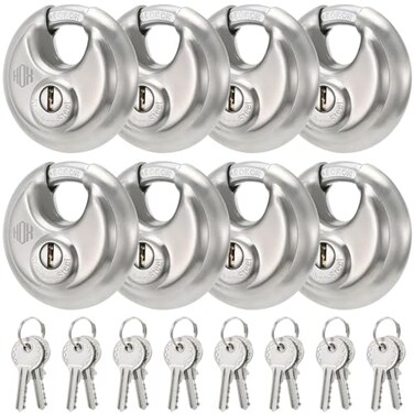 HOX Heavy Duty Padlock with Key 70mm Stainless Steel Commercial Discus Keyed Lock High Security 8 Pack