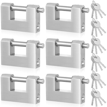 Blulu 6 Pack Heavy Duty Lock for Shipping Container with Stainless Steel Keys Stainless Steel DShaped Padlock for Garage Door Shed Storage Unit Locker and Warehouse 80 mm