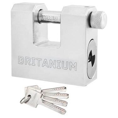Britanium BRX74 Heavy Duty Container Lock with 5 Keys 12 mm Cut Resistant Shackle Weatherproof Nickel Plated Body High Security Padlock for Container Garage Shed Gates