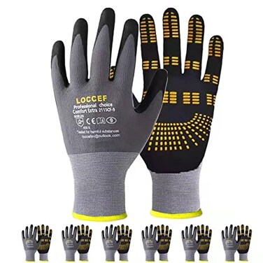 LOCCEF Endurance Knit Work Gloves MicroFoam Nitrile Coated6 PairsTacky Dot Grip Multi PurposeMicroFoam Gloves8M