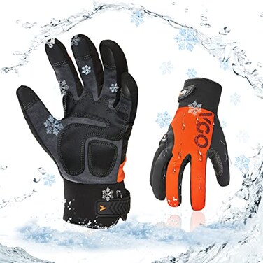 Vgo... Vgo 1Pair 4 or above Lined High Dexterity Touchscreen Synthetic Leather Winter Warm Work Gloves Waterproof Insert Size L Orange Black SL8777FLWP